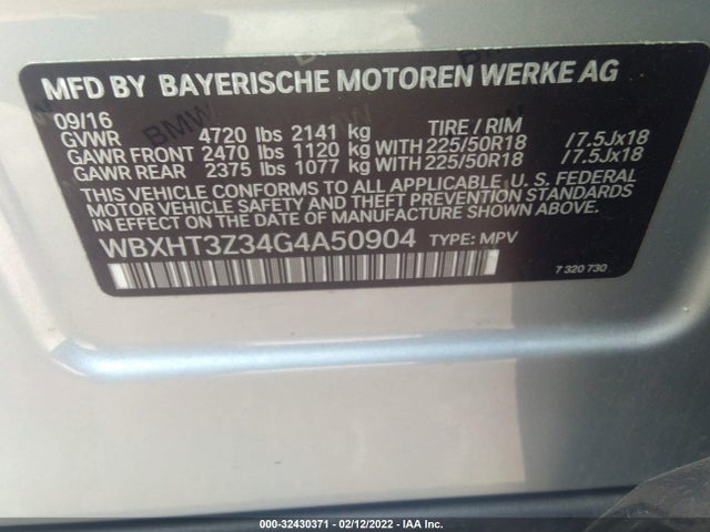 2016 BMW X1, VIN: WBXHT3Z34G4A50904