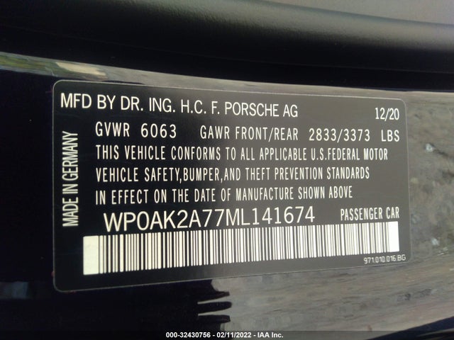 2021 Porsche Panamera, VIN: WP0AK2A77ML141674
