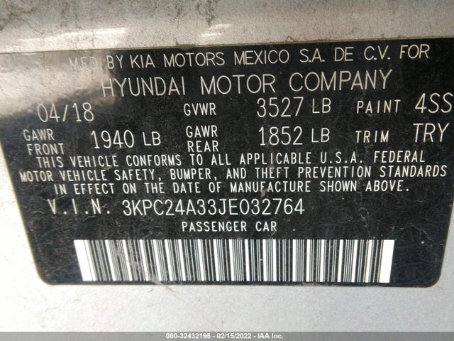 2018 Hyundai Accent, VIN: 3KPC24A33JE032764