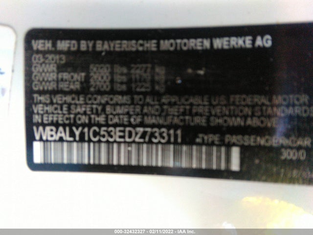 2014 BMW 6 Series, VIN: WBALY1C53EDZ73311