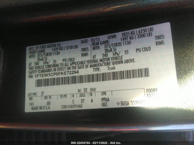 1FTEW1CP0FKE72294 Ford F-150 Xl/lariat/xlt