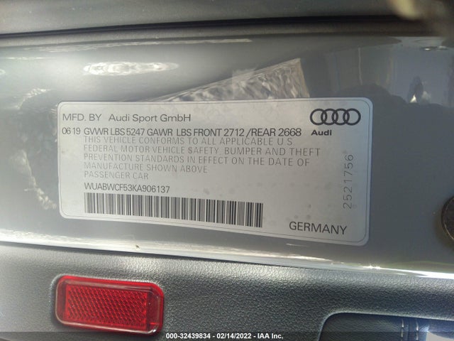 2019 Audi RS 5, VIN: WUABWCF53KA906137