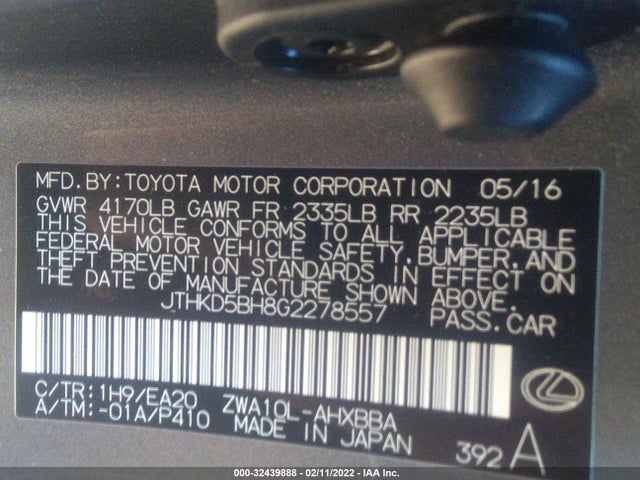 2016 Lexus CT, VIN: JTHKD5BH8G2278557