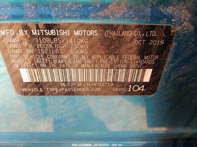 2020 Mitsubishi Mirage, VIN: ML32F3FJ3LHF03719