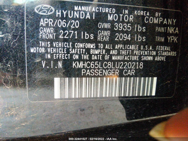 2020 Hyundai Ioniq, VIN: KMHC65LC8LU220218