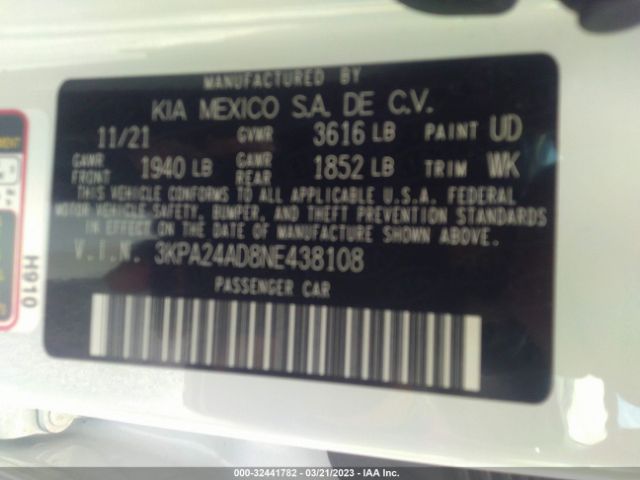 3KPA24AD8NE438108 KIA RIO LX