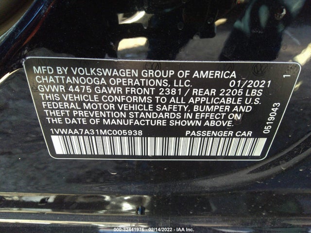 2021 Volkswagen Passat, VIN: 1VWAA7A31MC005938