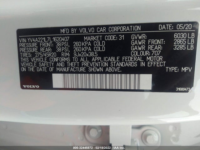 2020 Volvo XC60, VIN: YV4A221L7L1620407