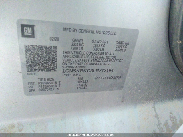 2020 Chevrolet Tahoe, VIN: 1GNSKBKC8LR272194