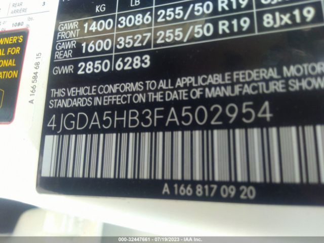 4JGDA5HB3FA502954 Mercedes-Benz M-class Ml 350