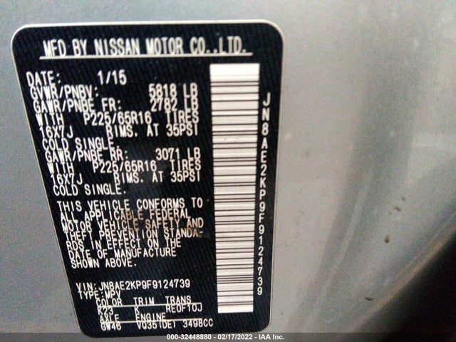 2015 Nissan Quest, VIN: JN8AE2KP9F9124739