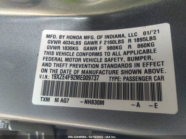 Honda Insight Touring 2021 19XZE4F92ME009737 Image 9