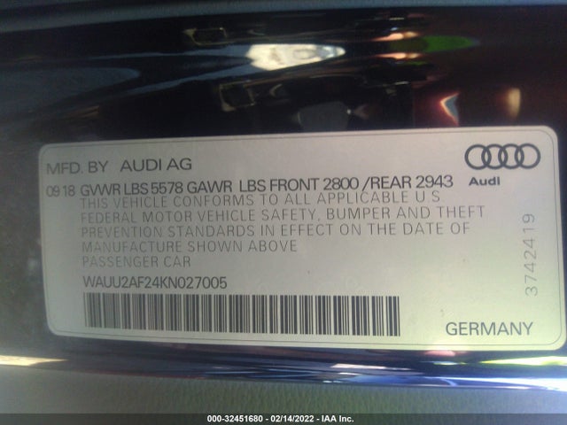 2019 Audi A7, VIN: WAUU2AF24KN027005