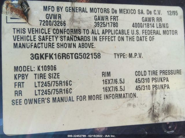 3GKFK16R6TG502158 GMC Suburban
