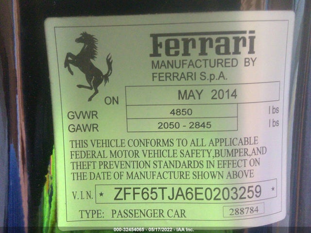2014 Ferrari California, VIN: ZFF65TJA6E0203259