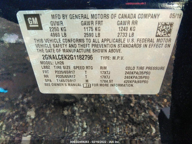 2016 Chevrolet Equinox, VIN: 2GNALCEK2G1182796