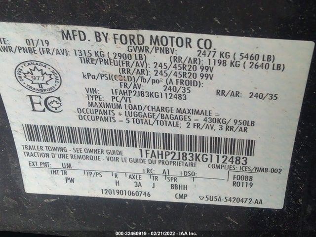 2019 Ford Taurus, VIN: 1FAHP2J83KG112483