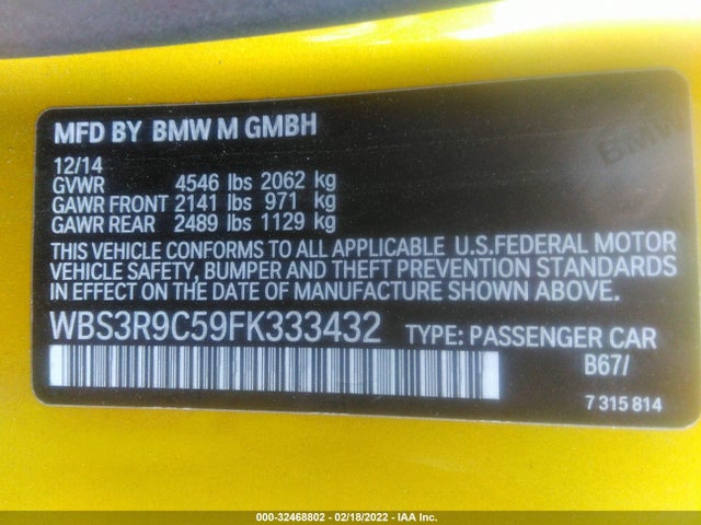 2015 BMW M4, VIN: WBS3R9C59FK333432