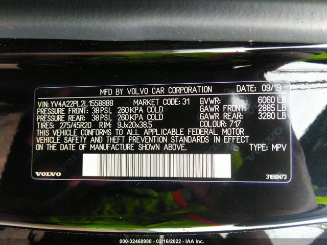 2020 Volvo XC90, VIN: YV4A22PL2L1558888