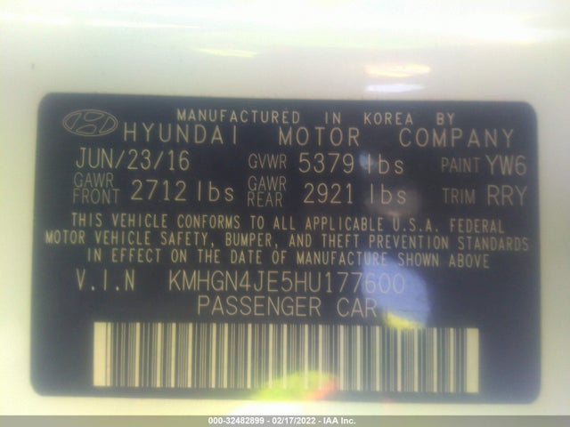 2017 Genesis G80, VIN: KMHGN4JE5HU177600