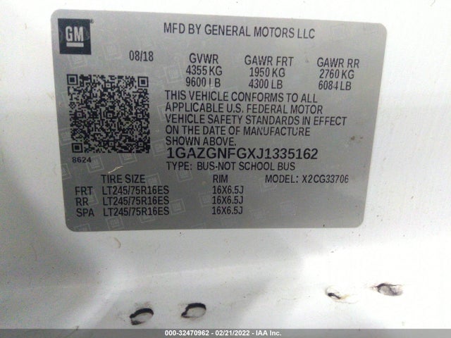 2018 Chevrolet Express, VIN: 1GAZGNFGXJ1335162