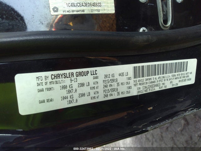 2014 JEEP COMPASS LATITUDE VIN: 1C4NJCEA3ED648633