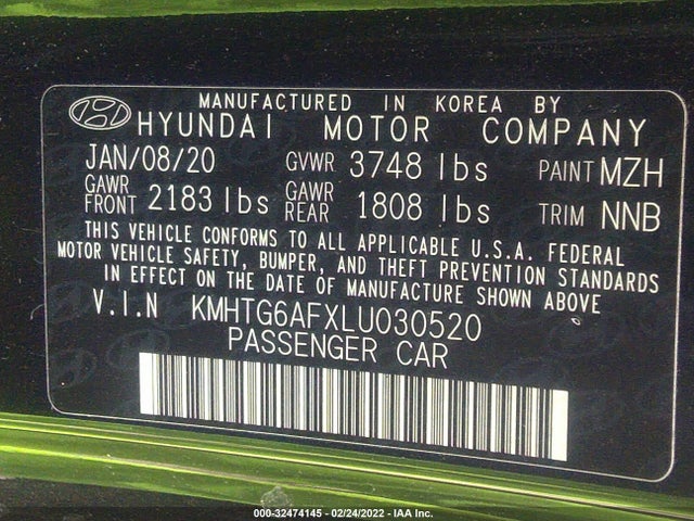 2020 Hyundai Veloster, VIN: KMHTG6AFXLU030520