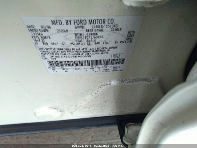 2008 FORD EDGE VIN: 2FMDK48C98BA60835