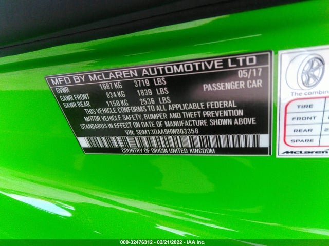 2017 McLaren 570S, VIN: SBM13DAA9HW003358