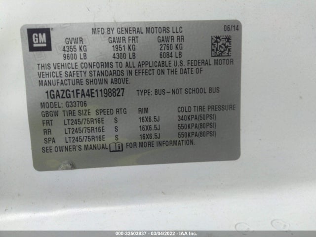 2014 Chevrolet Express, VIN: 1GAZG1FA4E1198827