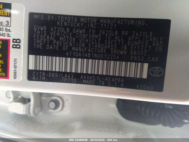 2022 Toyota Avalon, VIN: 4T1DA1AB1NU012254