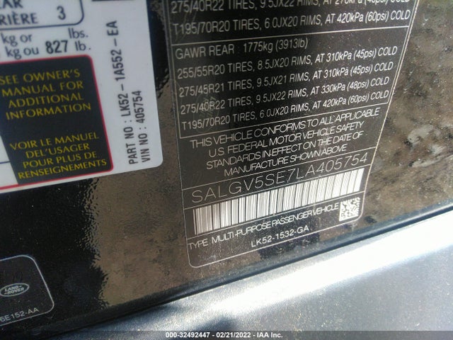 2020 Land Rover Range Rover, VIN: SALGV5SE7LA405754