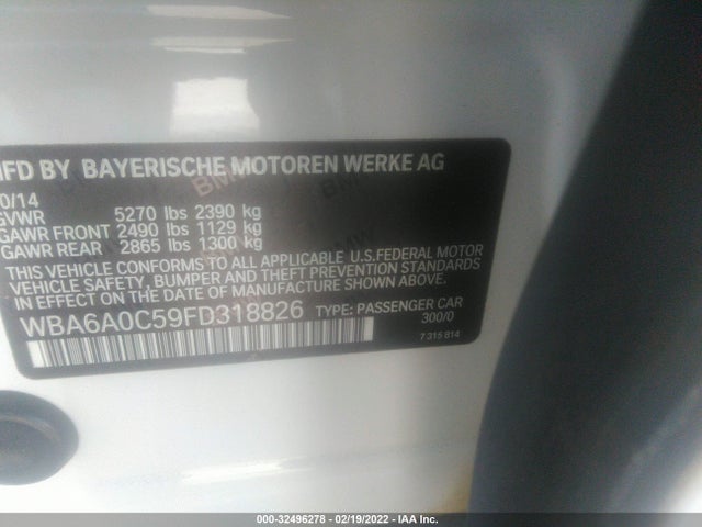 2015 BMW 6 Series, VIN: WBA6A0C59FD318826