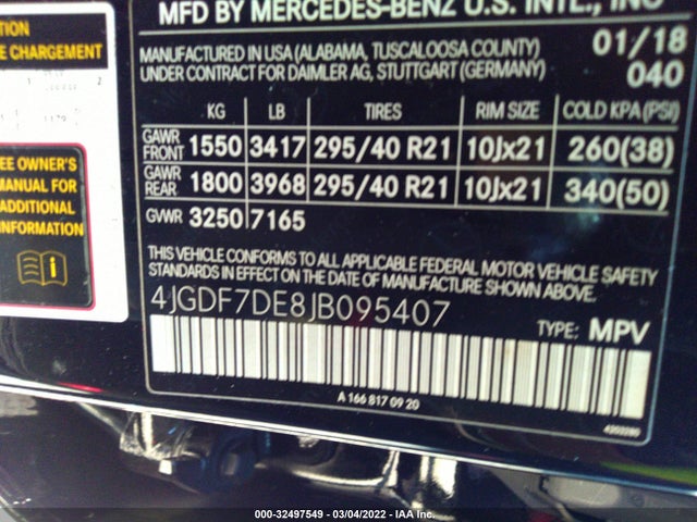 2018 Mercedes-Benz GLS-Class, VIN: 4JGDF7DE8JB095407