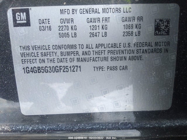 2016 Buick LaCrosse, VIN: 1G4GB5G30GF251271