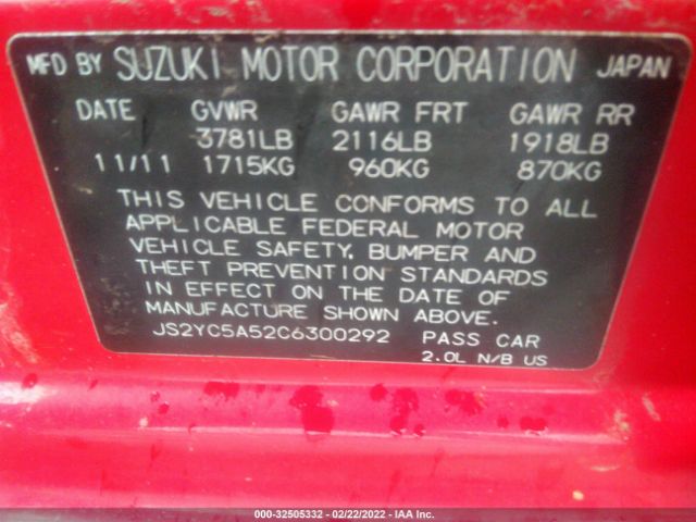 JS2YC5A52C6300292 Suzuki Sx4 Sport Se