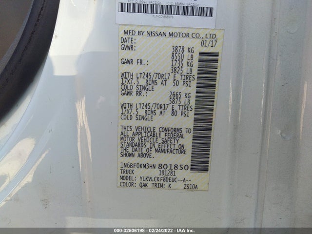 2017 Nissan NV, VIN: 1N6BF0KM3HN801850