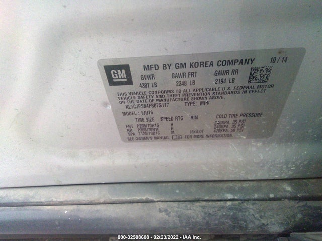 2015 Chevrolet Trax, VIN: KL7CJPSB4FB075117