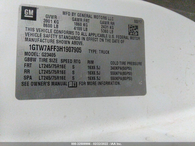 2017 GMC Savana, VIN: 1GTW7AFF3H1907905