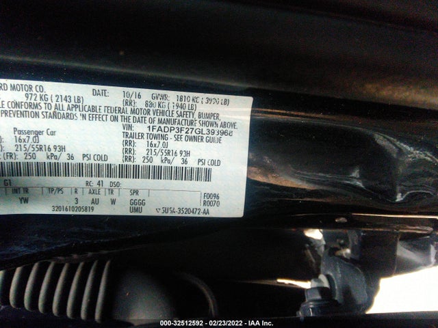 1FADP3F27GL393968 Ford FOCUS SE