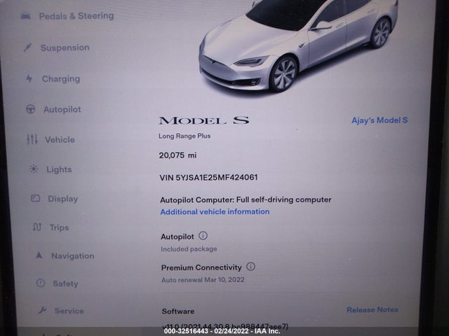 2021 Tesla Model S, VIN: 5YJSA1E25MF424061