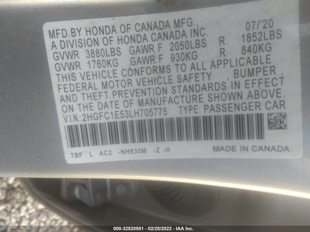 Honda CIVIC SI SEDAN 2020 2HGFC1E53LH705775 Image 9