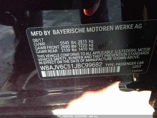 2018 BMW 6 Series, VIN: WBAJV6C51JBC99682