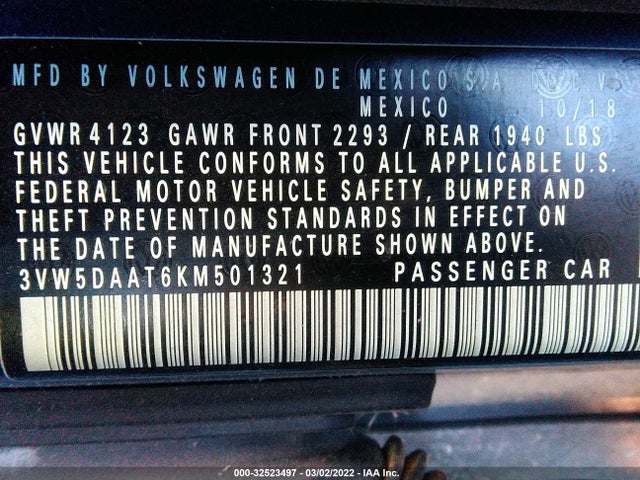 2019 Volkswagen Beetle, VIN: 3VW5DAAT6KM501321