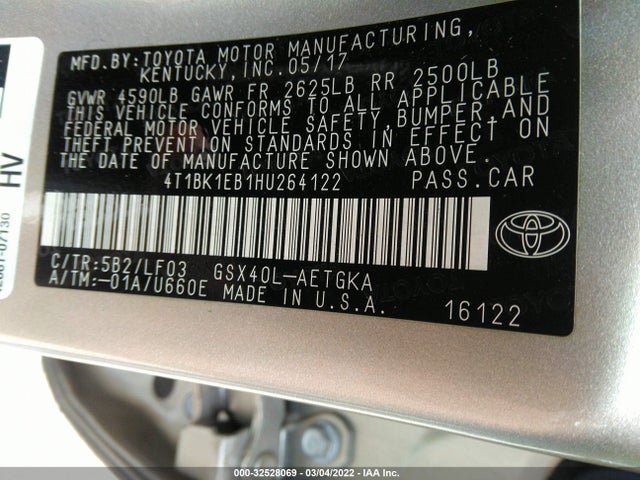 2017 Toyota Avalon, VIN: 4T1BK1EB1HU264122