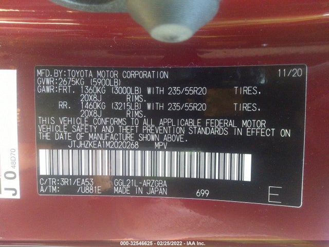 2021 Lexus RX, VIN: JTJHZKEA1M2020268