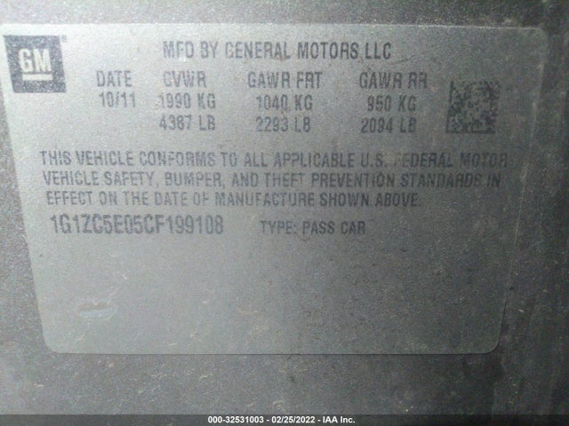 2012 CHEVROLET MALIBU LT W/1LT VIN: 1G1ZC5E05CF199108