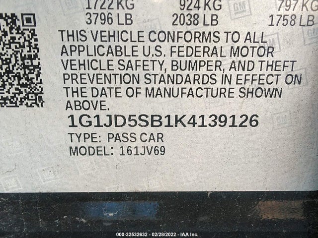 2019 Chevrolet Sonic, VIN: 1G1JD5SB1K4139126