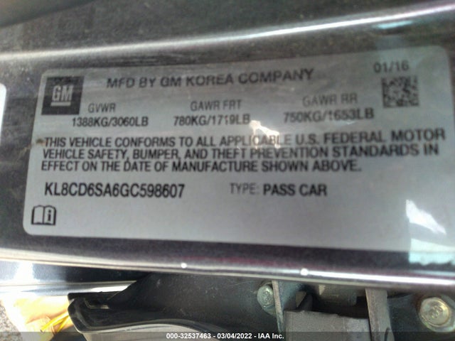 2016 Chevrolet Spark, VIN: KL8CD6SA6GC598607