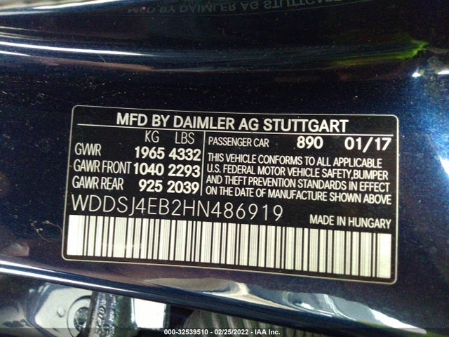 2017 Mercedes-Benz CLA-Class, VIN: WDDSJ4EB2HN486919